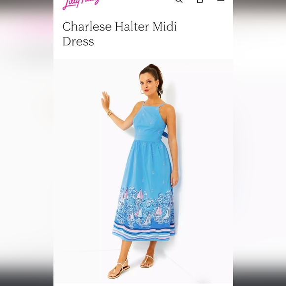 Nwt Lilly PulitzerCharlese Cotton Halter Midi Dress - Picture 6 of 13